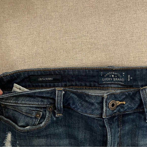 Lucky Brand Lolita Skinny Jeans with Crochet Accents Dark Wash Mid Rise 10 / 30 - Picture 9 of 13